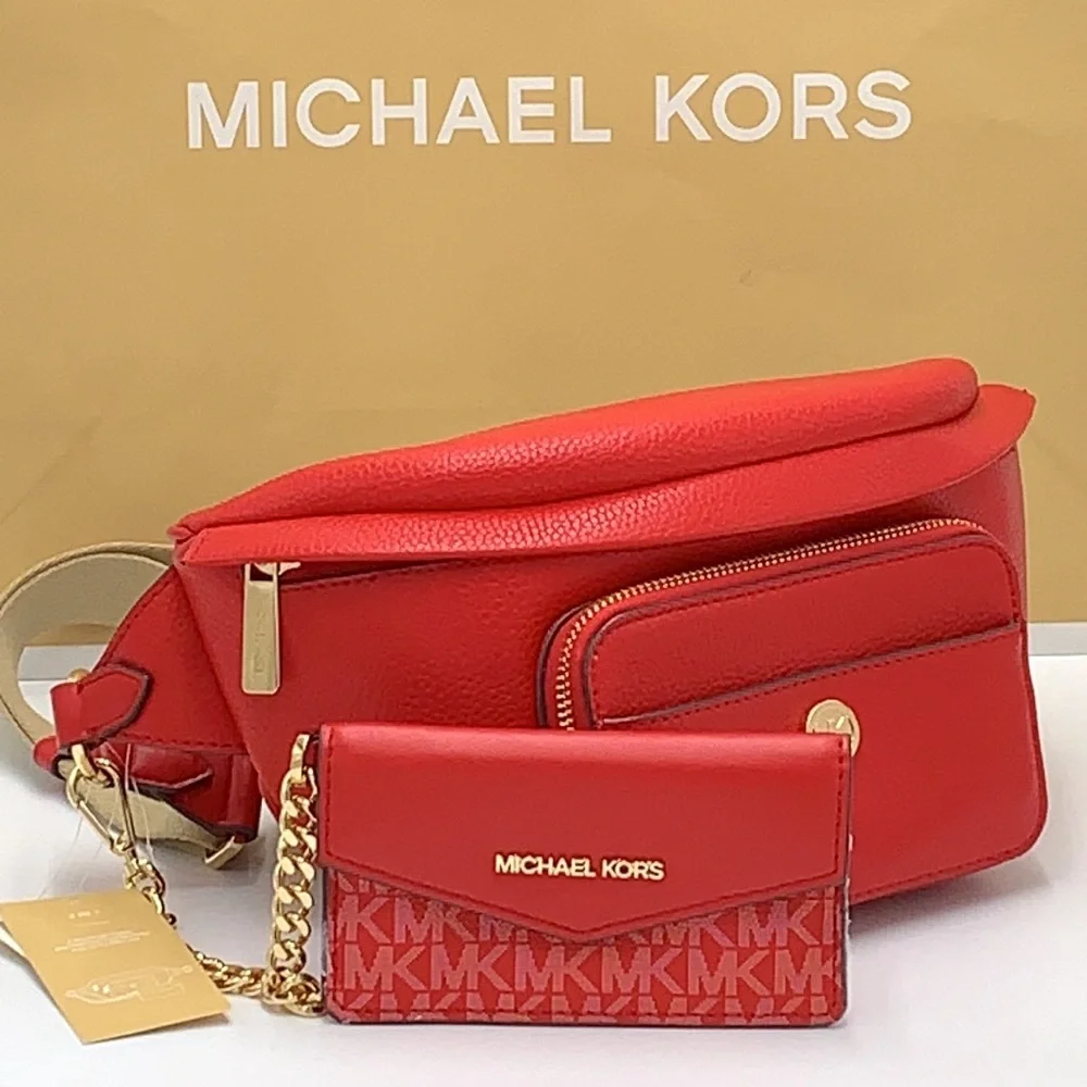 MICHAEL KORS Maisie Large Pebbled Leather 2-in-1 Waistpack Fannypack Cr…